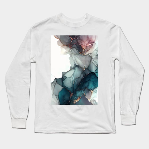 Copper and Turquoise Fusion - Abstract Alcohol Ink Resin Art Long Sleeve T-Shirt by inkvestor